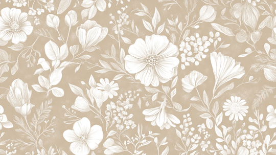 Floraison Bohème - Papier Peint Floral Élégant en Beige - Illulart: Papier peint panoramique