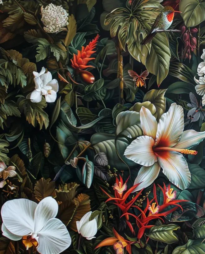 Floraison Exotique : Mural Botanique Vivant - Illulart: Papier peint panoramique