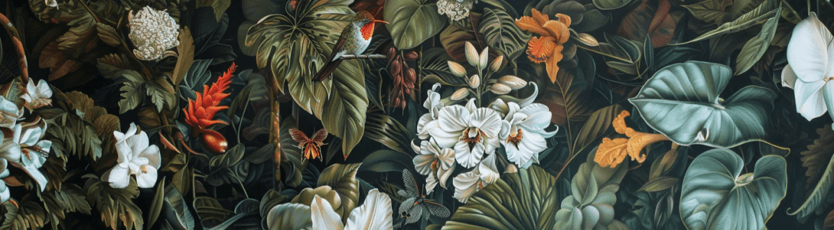 Floraison Exotique : Mural Botanique Vivant - Illulart: Papier peint panoramique