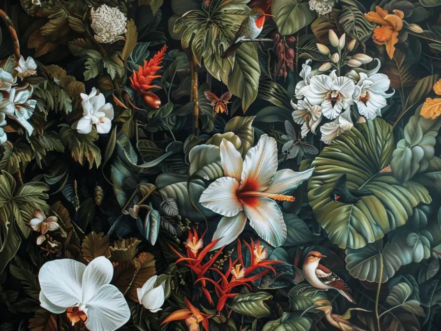 Floraison Exotique : Mural Botanique Vivant - Illulart: Papier peint panoramique