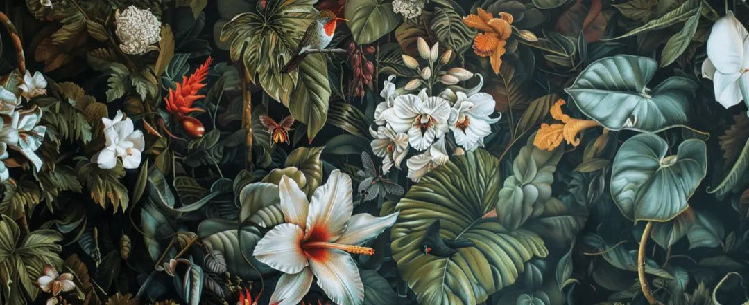 Floraison Exotique : Mural Botanique Vivant - Illulart: Papier peint panoramique