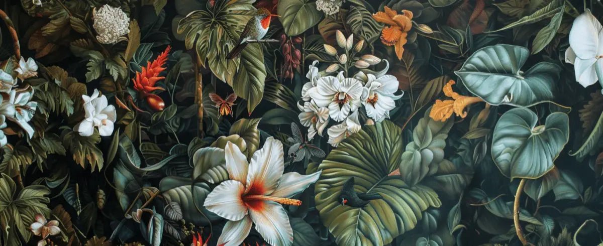 Floraison Exotique : Mural Botanique Vivant - Illulart: Papier peint panoramique