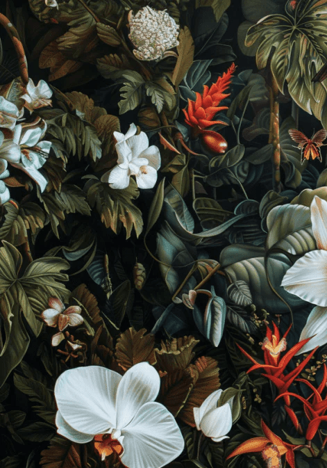 Floraison Exotique : Mural Botanique Vivant - Illulart: Papier peint panoramique