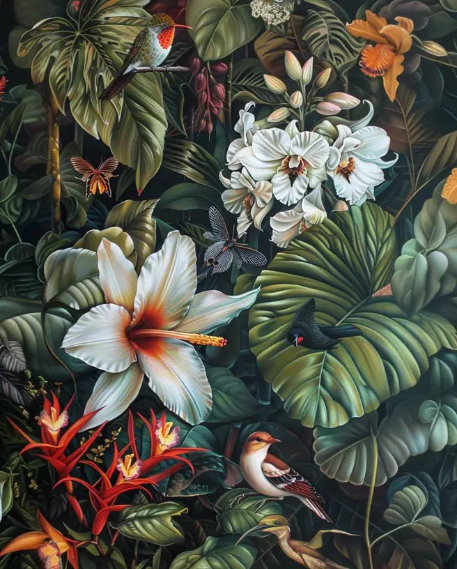 Floraison Exotique : Mural Botanique Vivant - Illulart: Papier peint panoramique