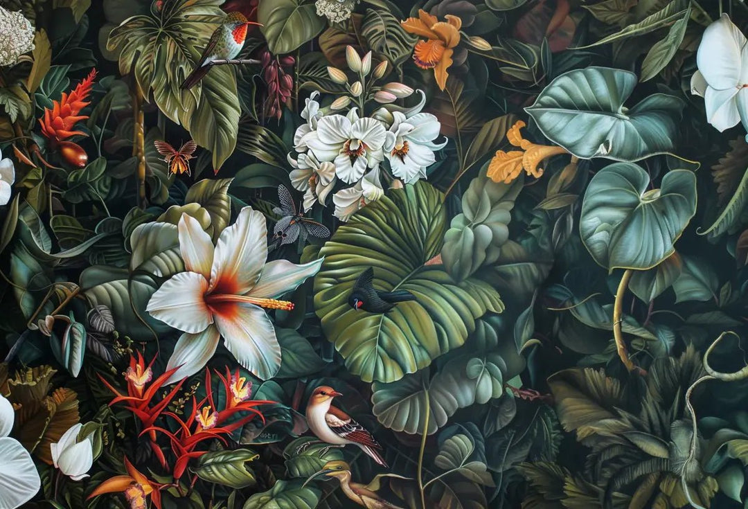 Floraison Exotique : Mural Botanique Vivant - Illulart: Papier peint panoramique