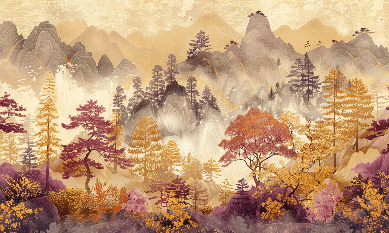 Forêt d'Ambre - Chant d'Automne Asiatique en Papier Peint