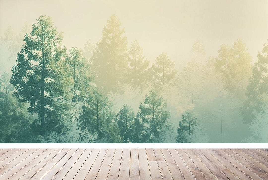 Frisson d'Émeraude : Papier Peint Panoramique Forêt Verdoyante - Illulart: Papier peint panoramique