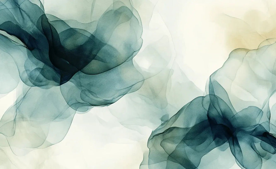 Fusion de Transparence en Émeraude : Papier Peint Panoramique Aquarelle Abstraite - Illulart: Papier peint panoramique