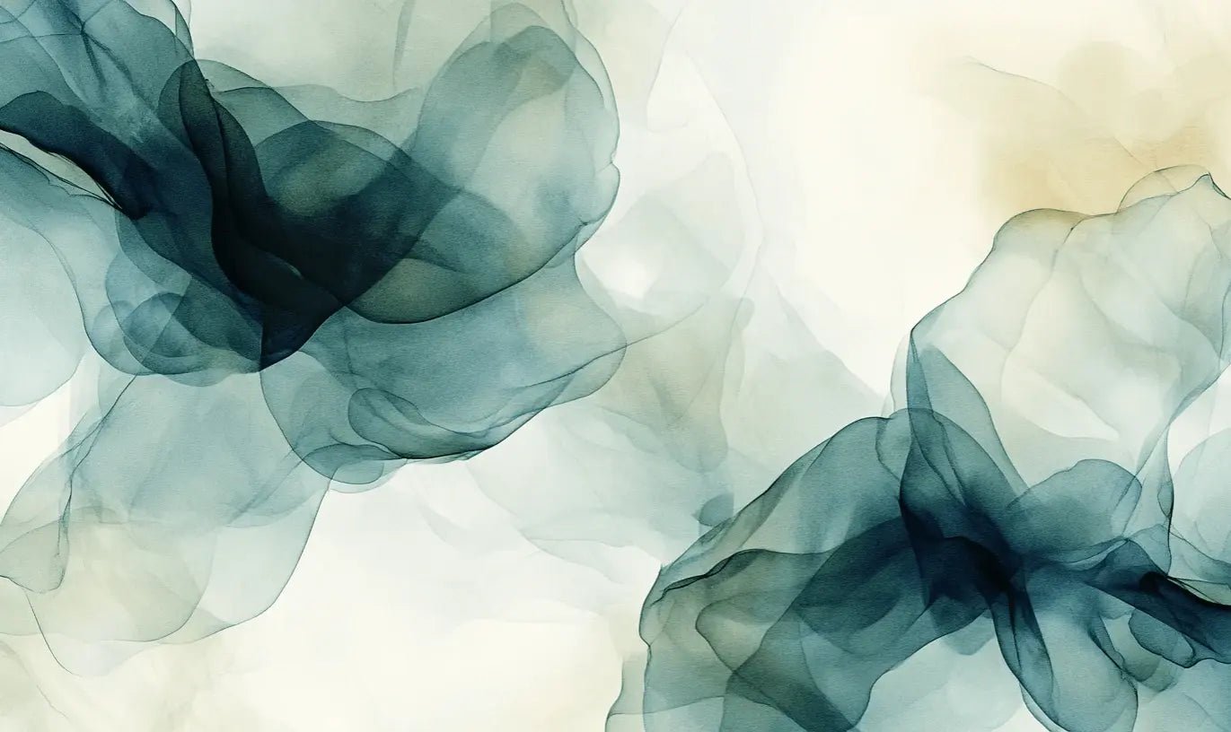 Fusion de Transparence en Émeraude : Papier Peint Panoramique Aquarelle Abstraite - Illulart: Papier peint panoramique