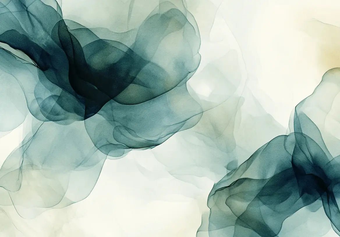 Fusion de Transparence en Émeraude : Papier Peint Panoramique Aquarelle Abstraite - Illulart: Papier peint panoramique