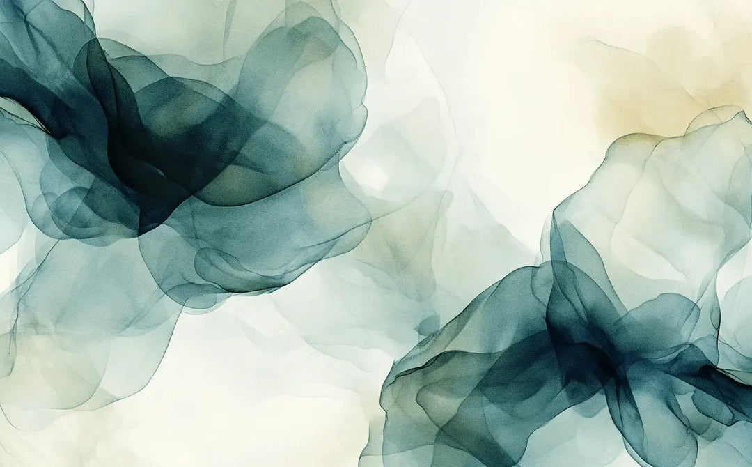 Fusion de Transparence en Émeraude : Papier Peint Panoramique Aquarelle Abstraite - Illulart: Papier peint panoramique