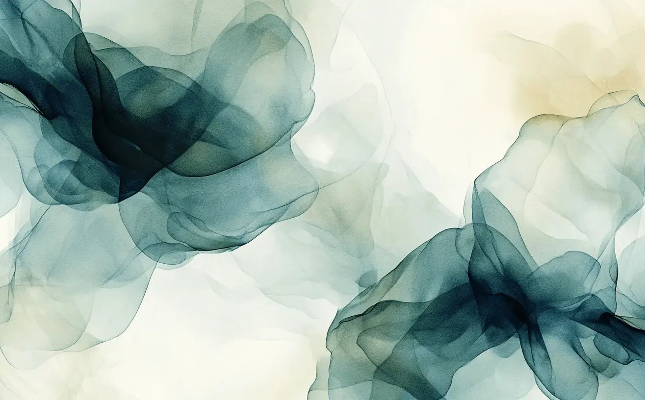 Fusion de Transparence en Émeraude : Papier Peint Panoramique Aquarelle Abstraite - Illulart: Papier peint panoramique