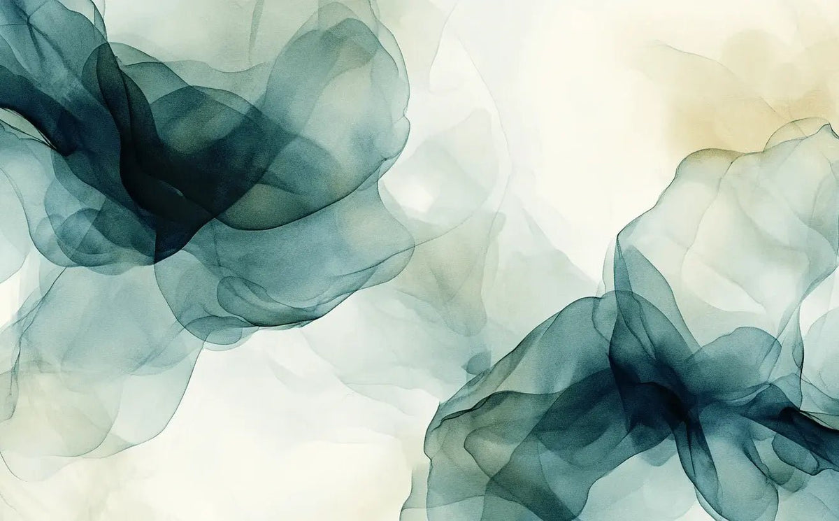 Fusion de Transparence en Émeraude : Papier Peint Panoramique Aquarelle Abstraite - Illulart: Papier peint panoramique