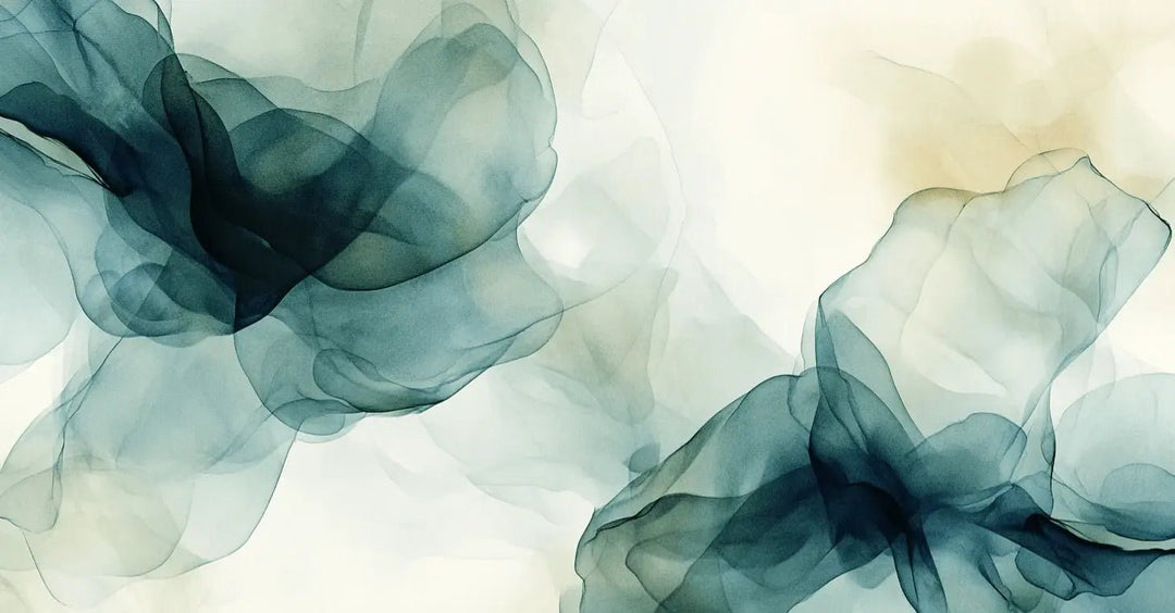 Fusion de Transparence en Émeraude : Papier Peint Panoramique Aquarelle Abstraite - Illulart: Papier peint panoramique