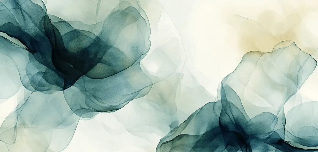 Fusion de Transparence en Émeraude : Papier Peint Panoramique Aquarelle Abstraite - Illulart: Papier peint panoramique