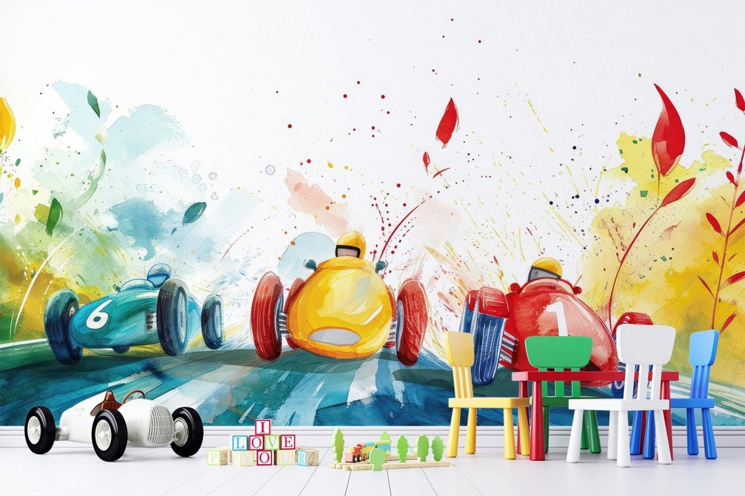 Grand prix coloré - Course automobile - Illulart: Papier peint panoramique