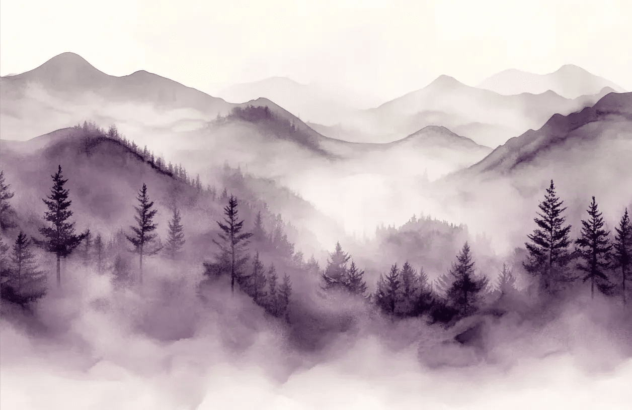 Harmonie Brumeuse en Violet : Papier Peint Panoramique - Illulart: Papier peint panoramique