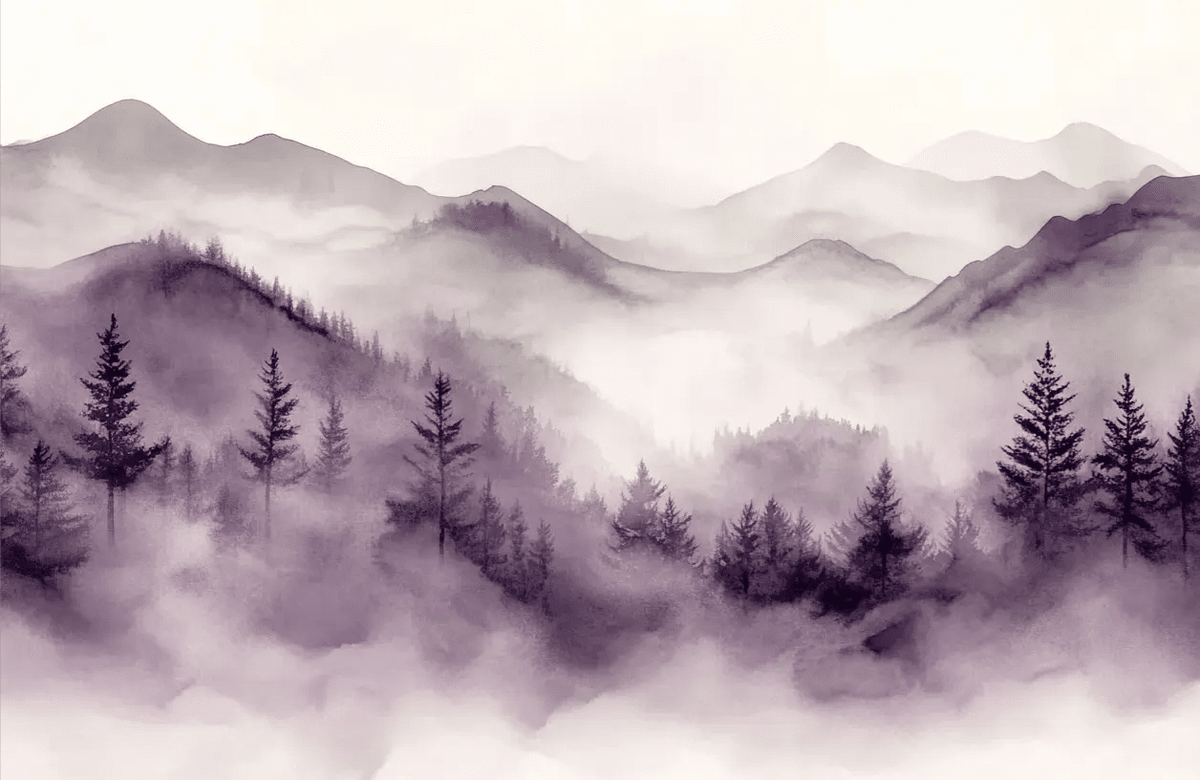 Harmonie Brumeuse en Violet : Papier Peint Panoramique - Illulart: Papier peint panoramique