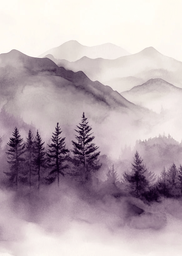 Harmonie Brumeuse en Violet : Papier Peint Panoramique - Illulart: Papier peint panoramique