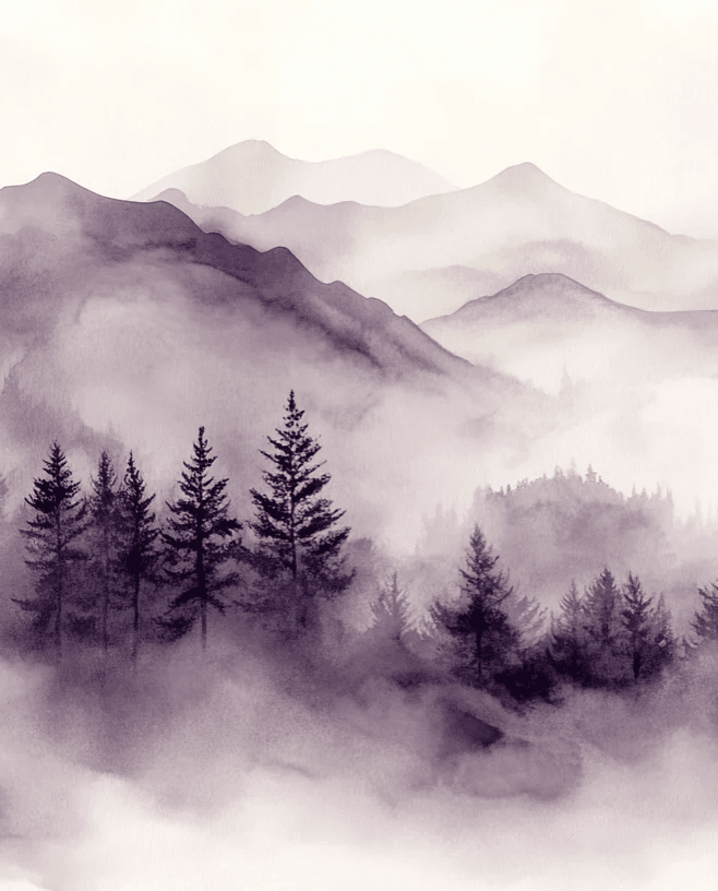 Harmonie Brumeuse en Violet : Papier Peint Panoramique - Illulart: Papier peint panoramique