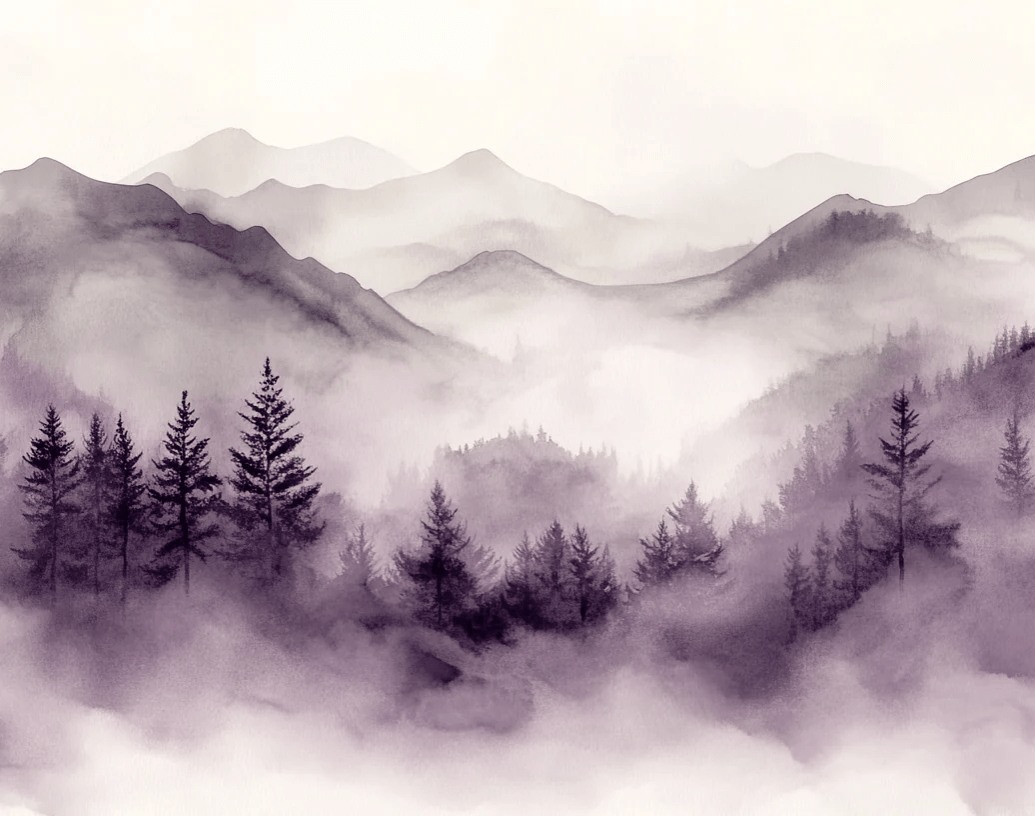 Harmonie Brumeuse en Violet : Papier Peint Panoramique - Illulart: Papier peint panoramique