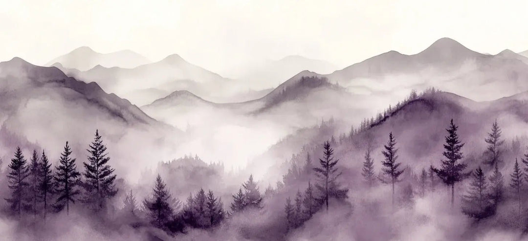 Harmonie Brumeuse en Violet : Papier Peint Panoramique - Illulart: Papier peint panoramique