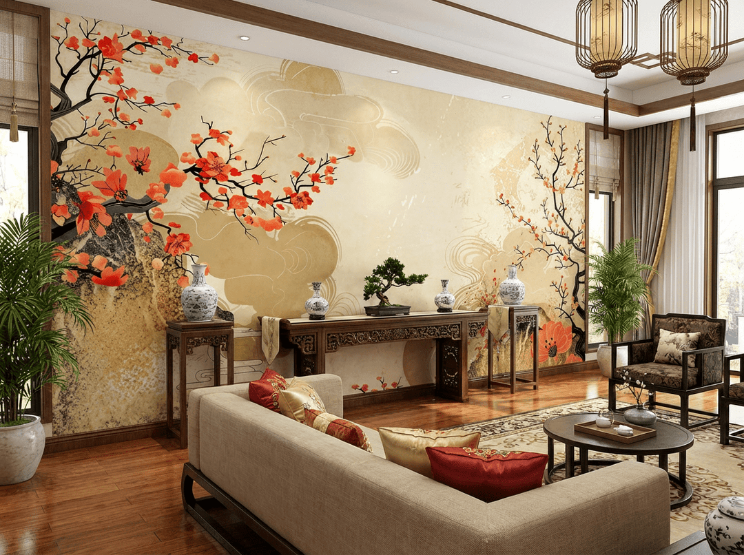 Harmonie de Sakura - Éclats Dorés - Illulart: Papier peint panoramique