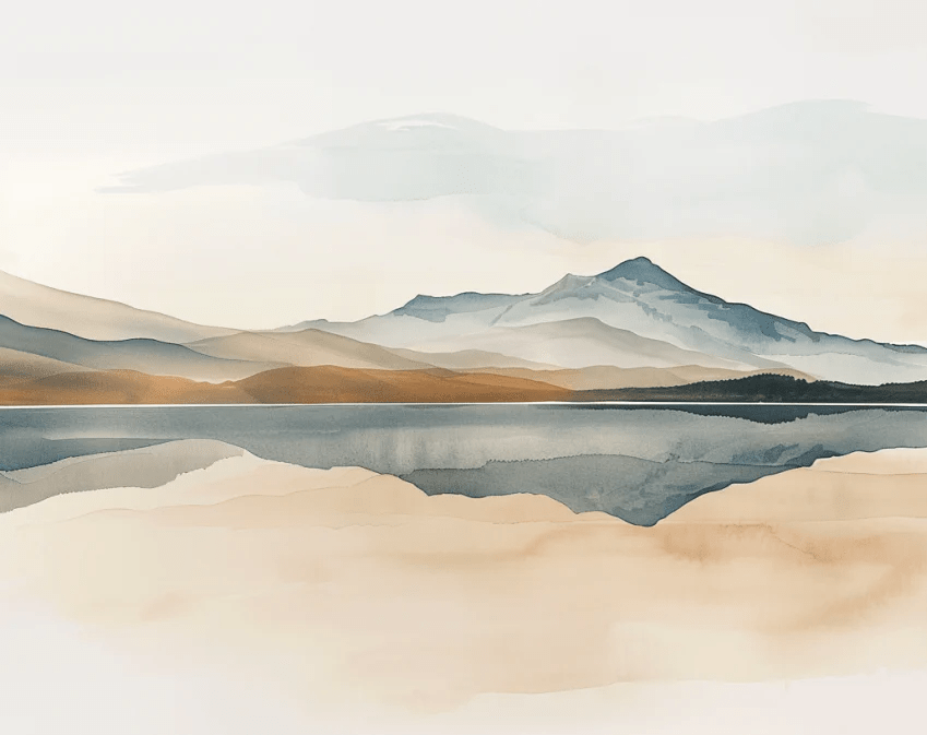 Harmonie des Éléments - Papier Peint Panoramique Montagnes en Réflexion - Illulart: Papier peint panoramique