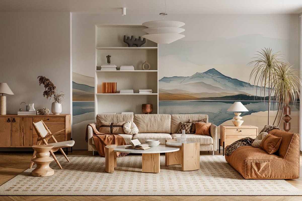 Harmonie des Éléments - Papier Peint Panoramique Montagnes en Réflexion - Illulart: Papier peint panoramique