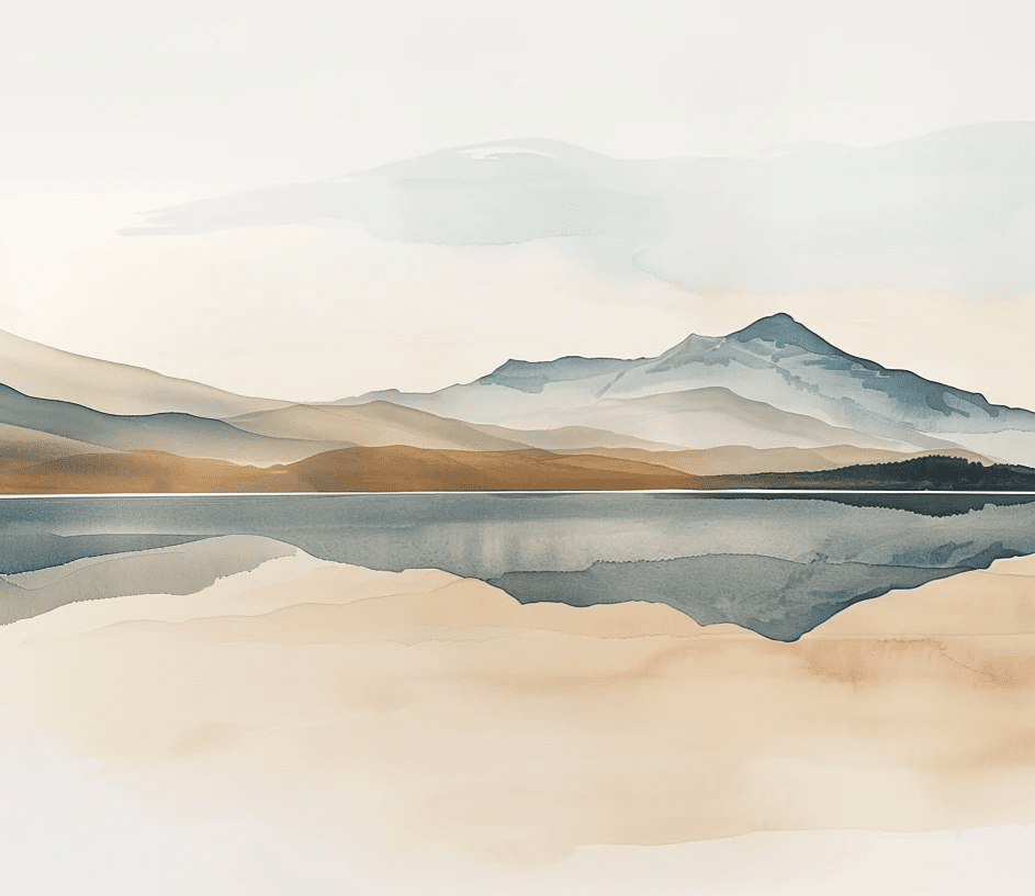 Harmonie des Éléments - Papier Peint Panoramique Montagnes en Réflexion - Illulart: Papier peint panoramique