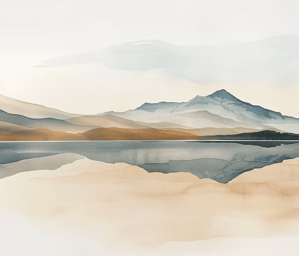 Harmonie des Éléments - Papier Peint Panoramique Montagnes en Réflexion - Illulart: Papier peint panoramique