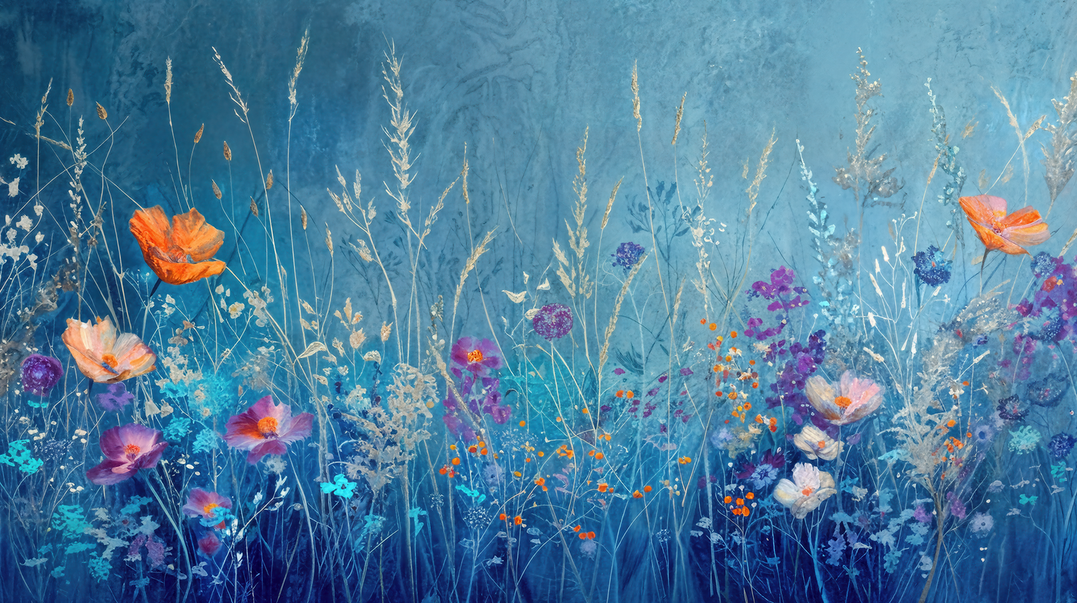 Harmonie Champêtre: Papier Peint Panoramique Floral Bleu & Orange