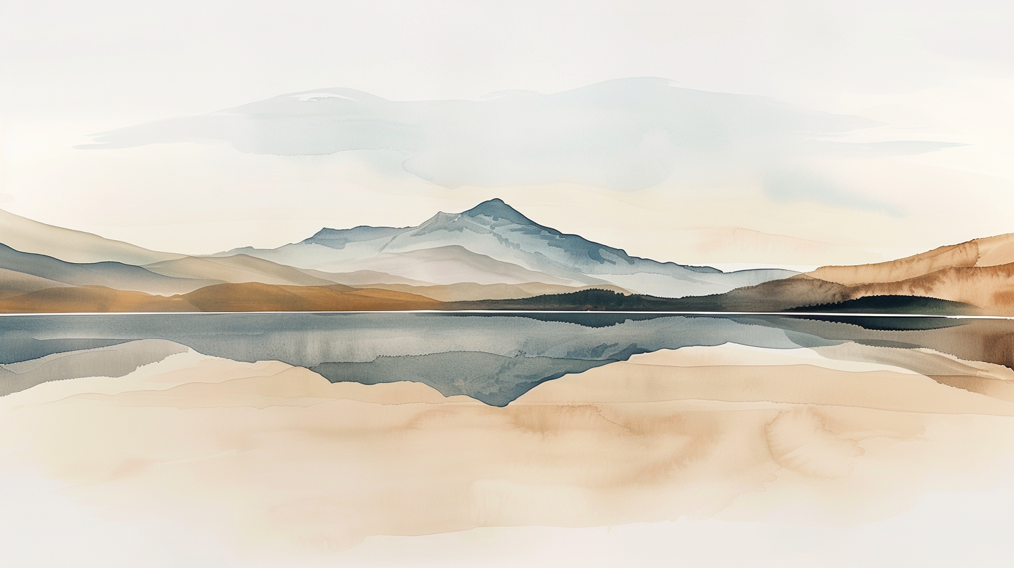 papier peint montagnes et lac reflection aquarelle