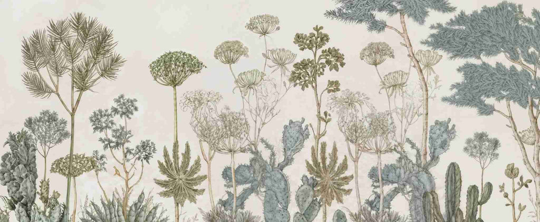 Herbarium Cactus – Papier peint botanique cactus aux tons doux et naturels - Illulart: Papier peint panoramique