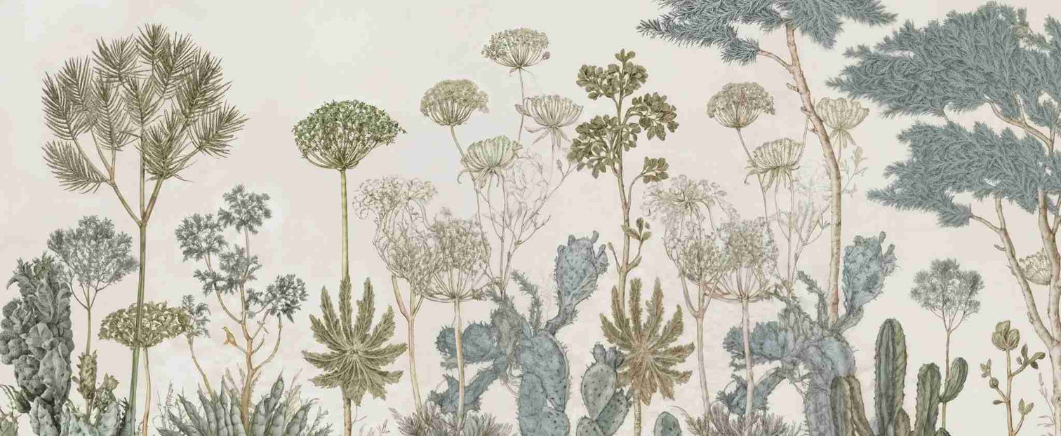 Herbarium Cactus – Papier peint botanique cactus aux tons doux et naturels - Illulart: Papier peint panoramique