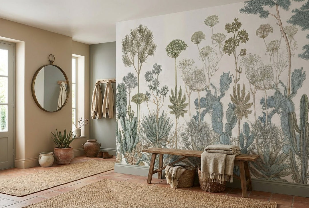 Herbarium Cactus – Papier peint botanique cactus aux tons doux et naturels - Illulart: Papier peint panoramique