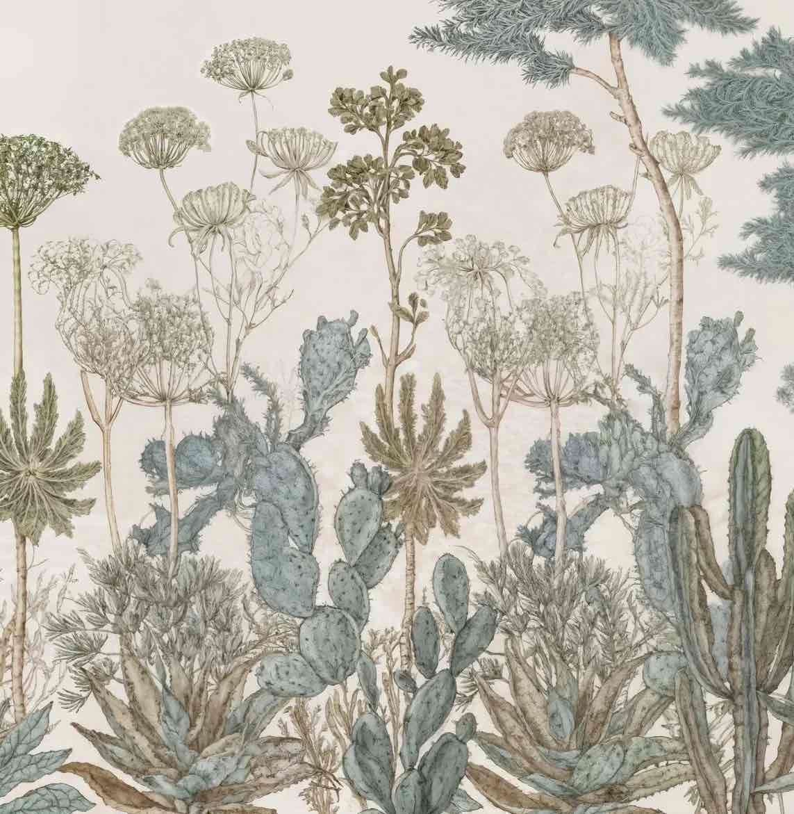 Herbarium Cactus – Papier peint botanique cactus aux tons doux et naturels - Illulart: Papier peint panoramique