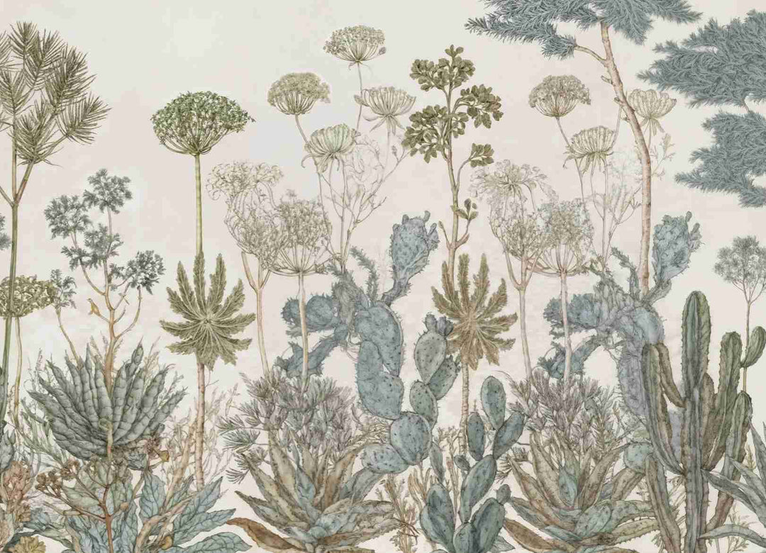 Herbarium Cactus – Papier peint botanique cactus aux tons doux et naturels - Illulart: Papier peint panoramique