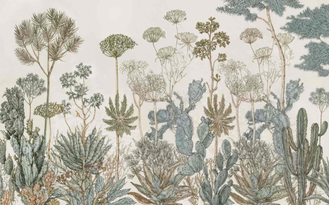 Herbarium Cactus – Papier peint botanique cactus aux tons doux et naturels - Illulart: Papier peint panoramique