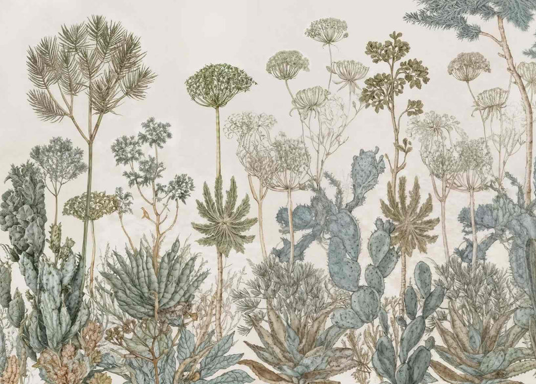 Herbarium Cactus – Papier peint botanique cactus aux tons doux et naturels - Illulart: Papier peint panoramique