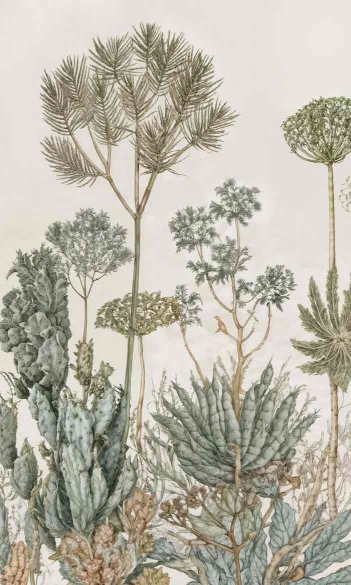 Herbarium Cactus – Papier peint botanique cactus aux tons doux et naturels - Illulart: Papier peint panoramique