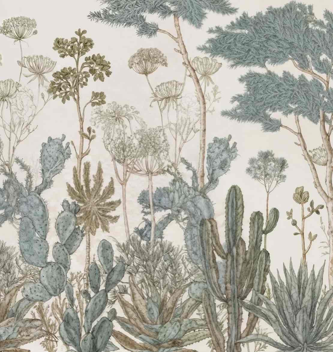 Herbarium Cactus – Papier peint botanique cactus aux tons doux et naturels - Illulart: Papier peint panoramique
