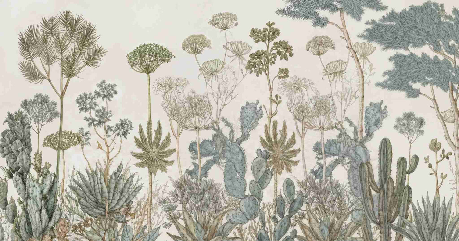 Herbarium Cactus – Papier peint botanique cactus aux tons doux et naturels - Illulart: Papier peint panoramique