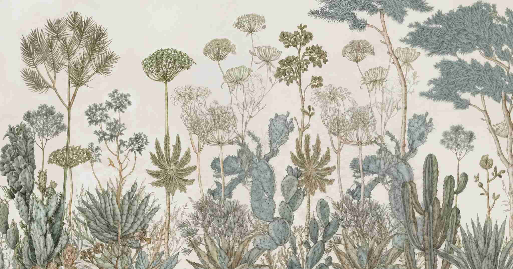 Herbarium Cactus – Papier peint botanique cactus aux tons doux et naturels