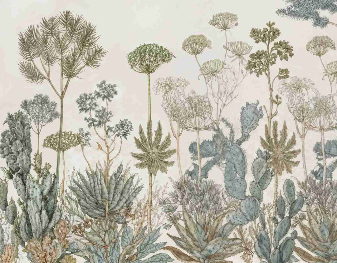 Herbarium Cactus – Papier peint botanique cactus aux tons doux et naturels - Illulart: Papier peint panoramique