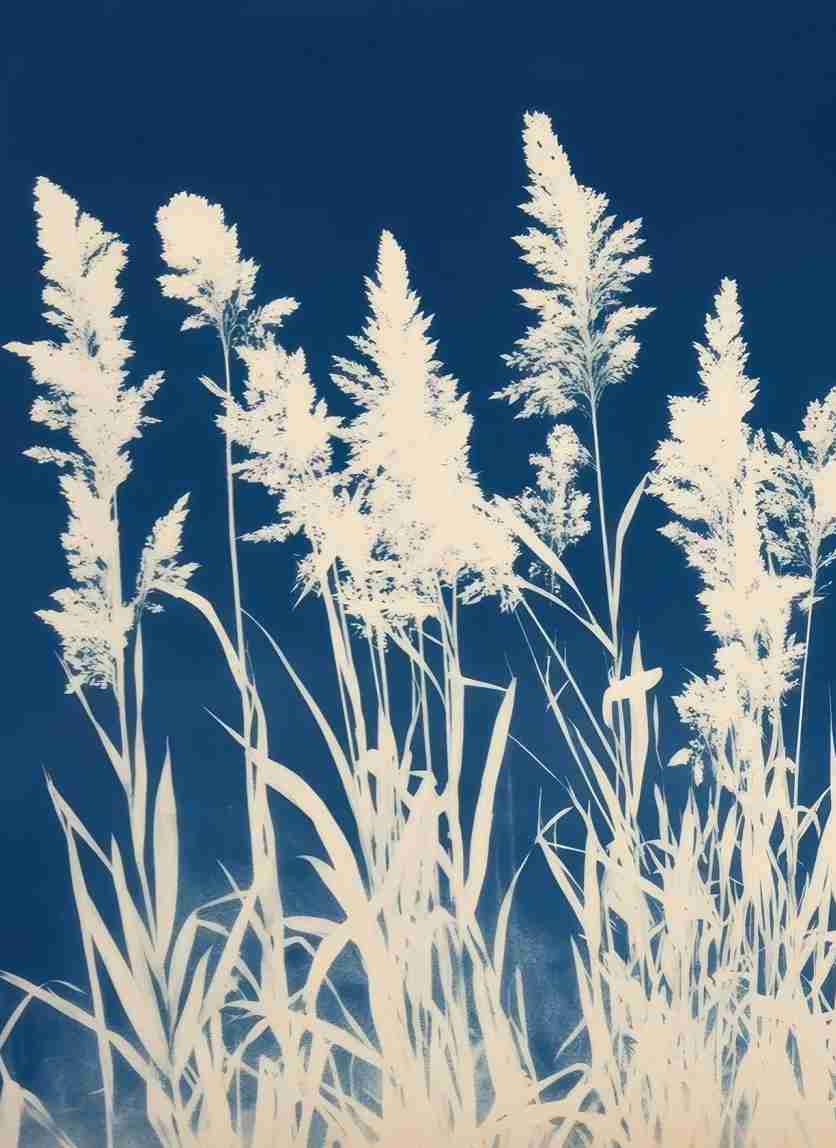 Herbes Folles en Cyanotype - Illulart: Papier peint panoramique