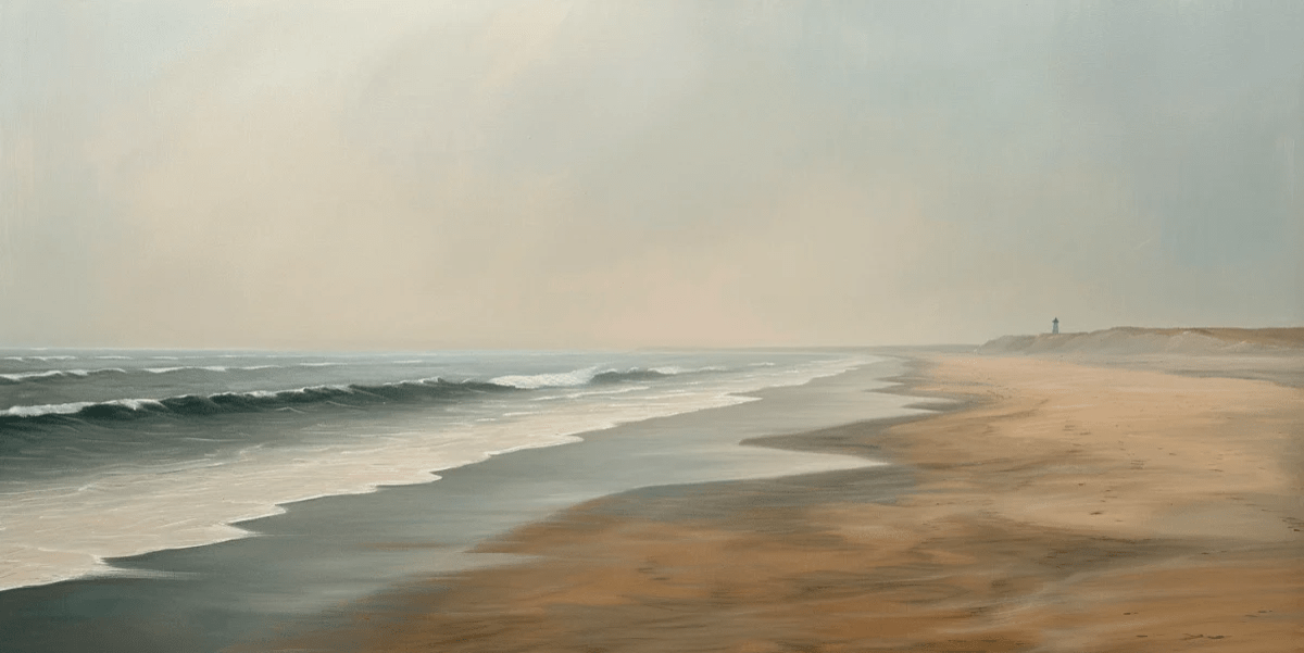 Horizon Paisible : Papier peint Plage et mer en peinture - Illulart: Papier peint panoramique