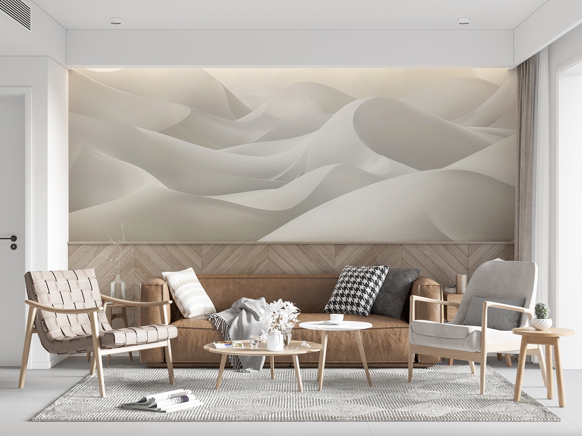 papier peint nueances de blanc dunes contemporain horizon serein salon 