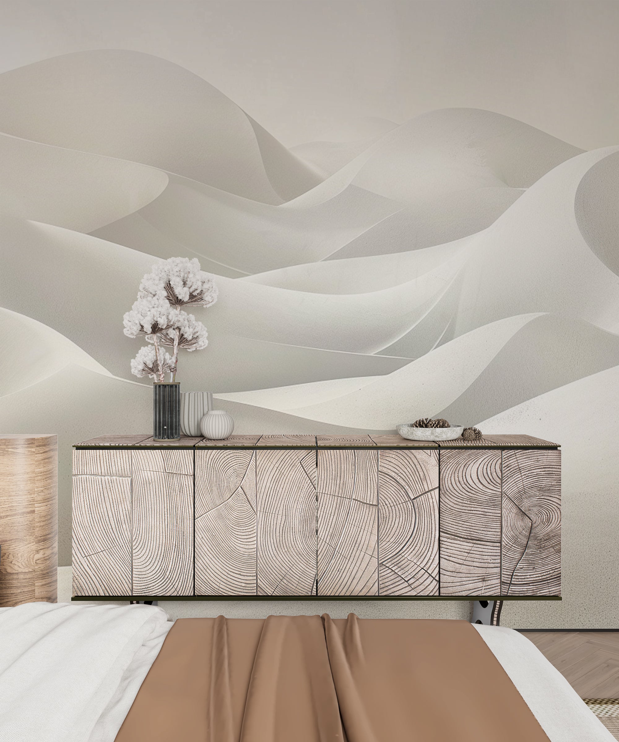 papier peint nueances de blanc dunes contemporain horizon serein salon 