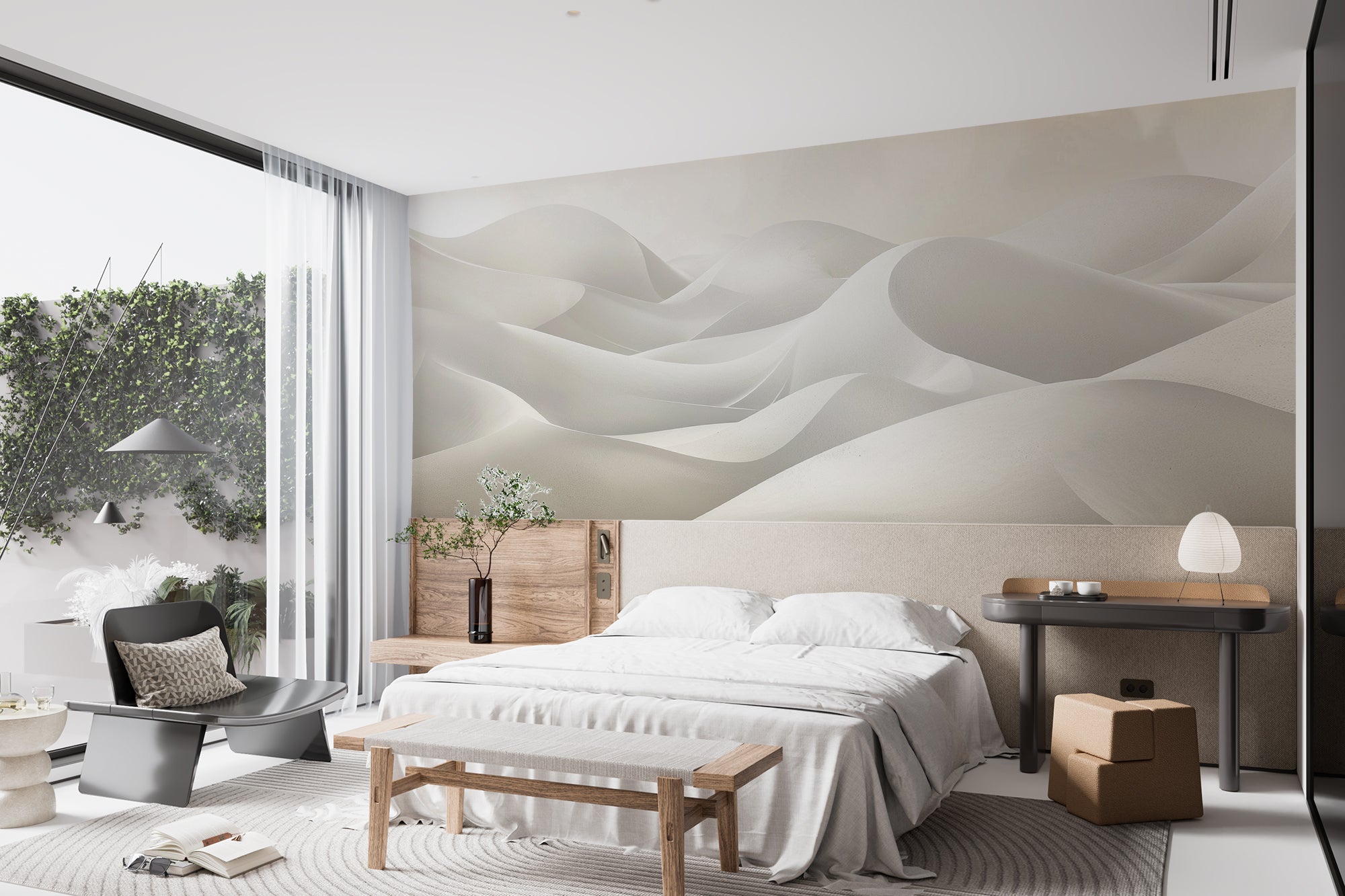 papier peint nueances de blanc dunes contemporain horizon serein chambre